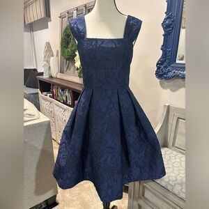 Navy Jacquard Full Skirt Dress